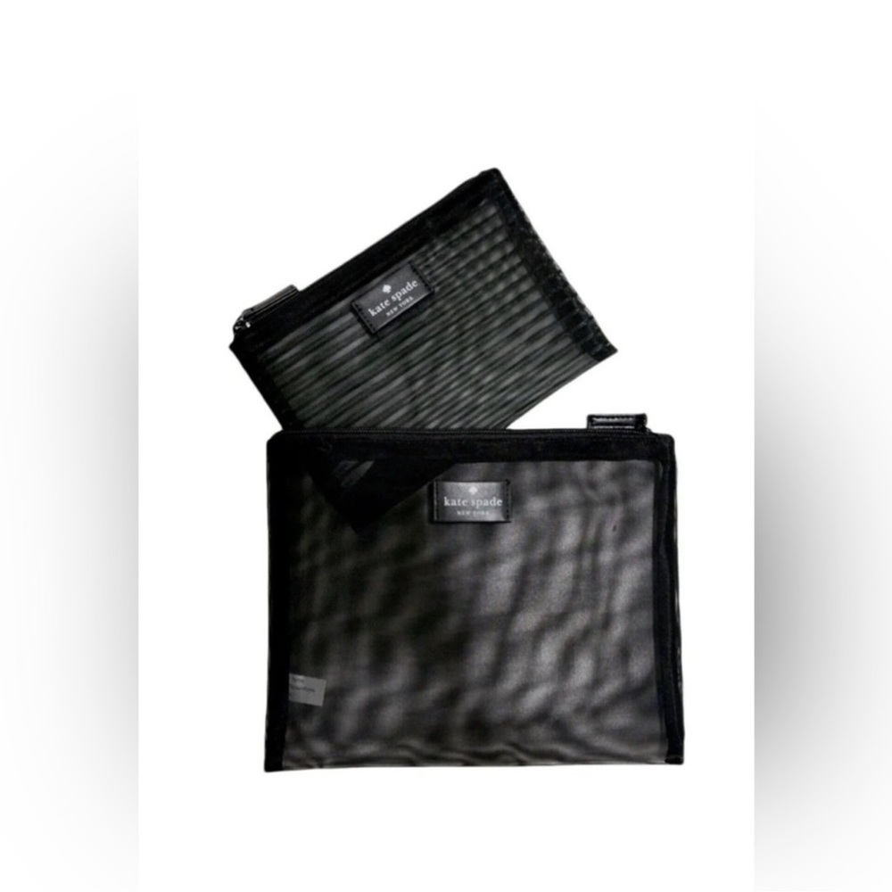 Kate Spade 2 piece Mesh Pouch set zipper black bag travel